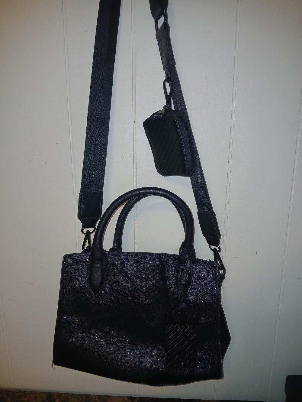 Aldo Black Structured Satchel Handbag with Detachable Strap